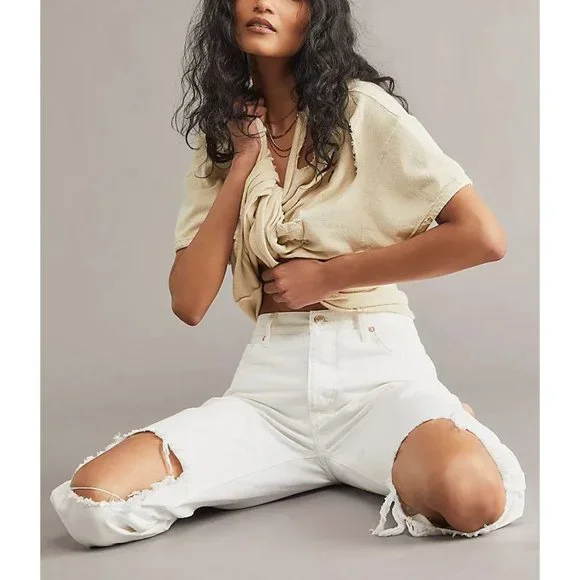 NWOT Free People Maggie Mid-Rise Straight-Leg Jeans / Optic White - Picture 4 of 12